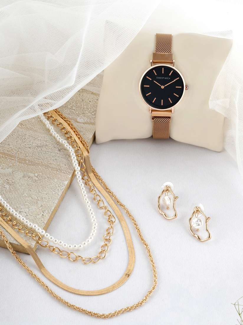 Watch necklace and earring set on sale