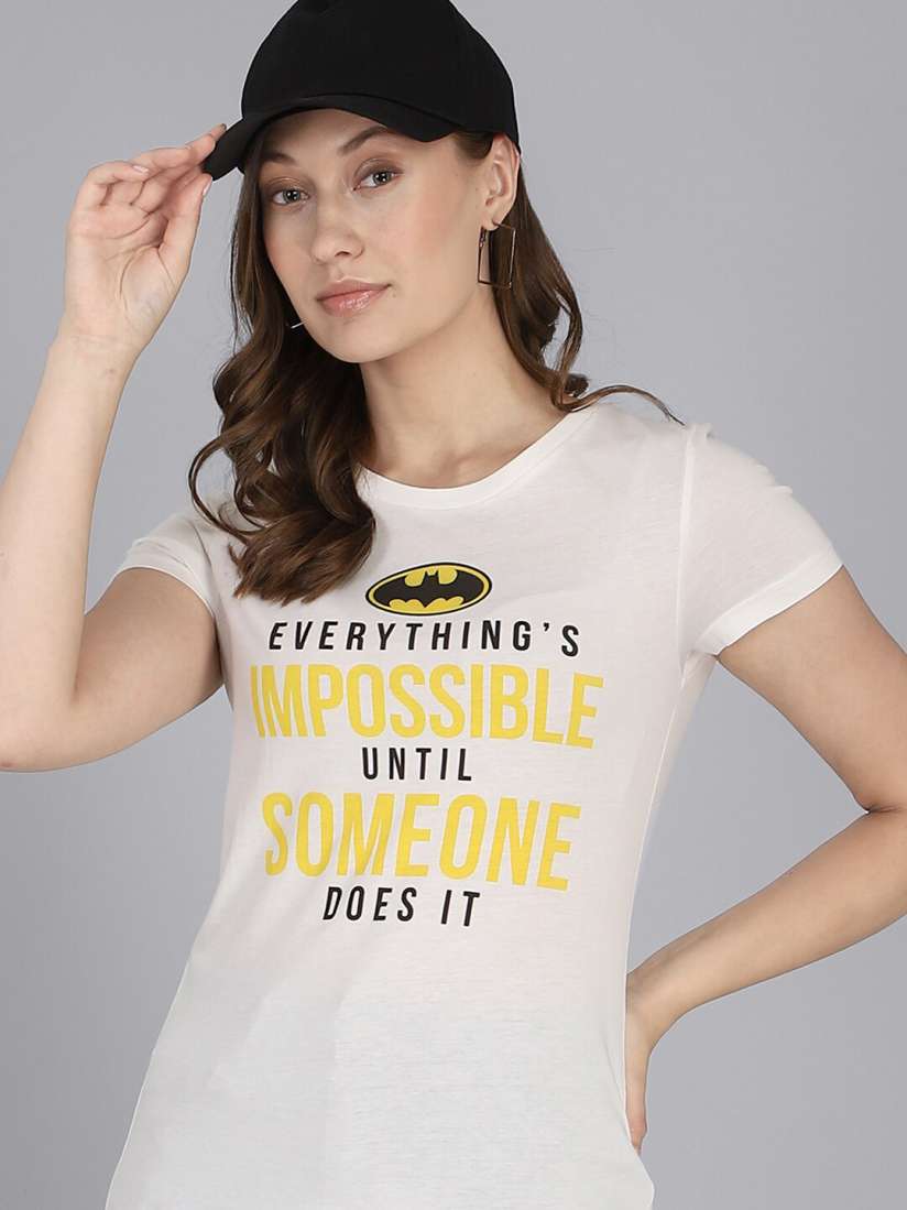 Buy Free Authority Women White Batman Featured Cotton T shirt Tshirts for Women 17789390 Myntra