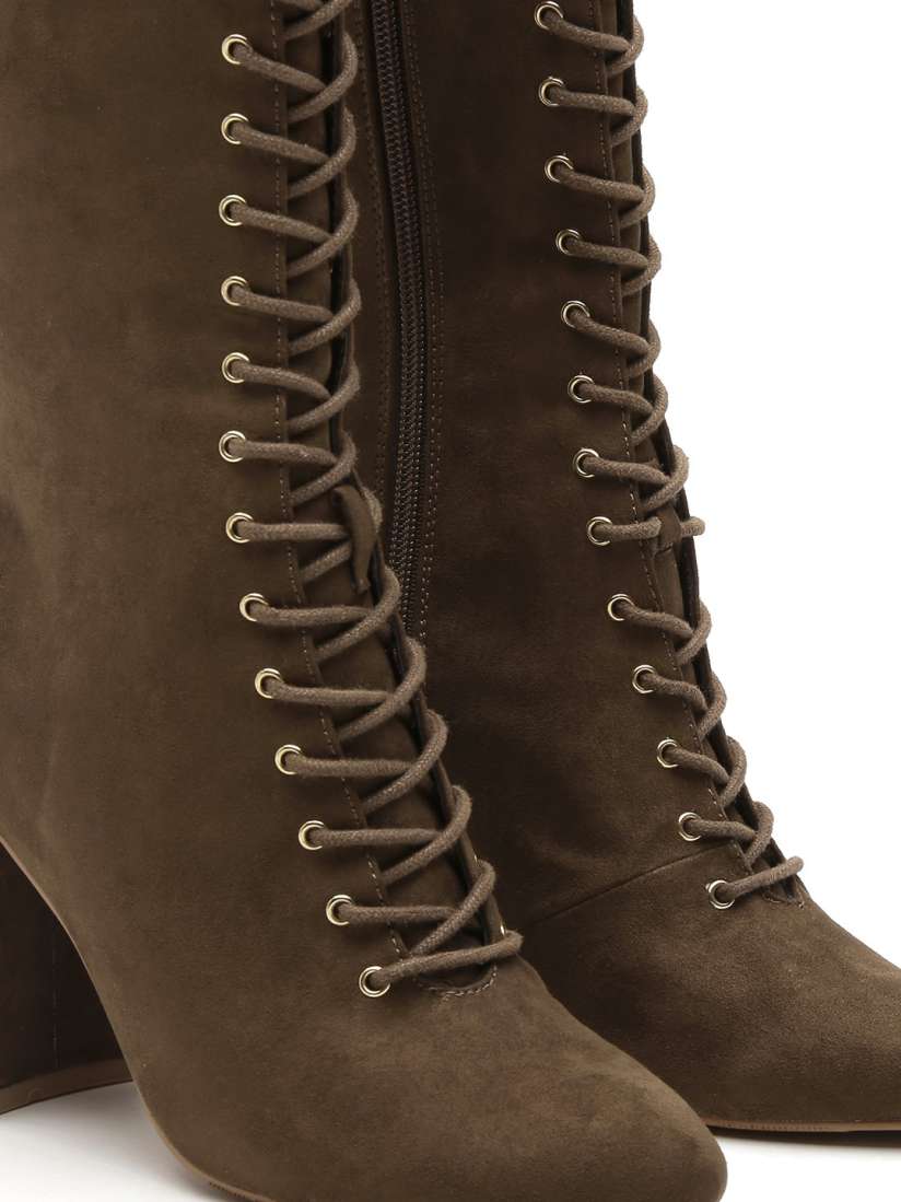 Buy FOREVER 21 Women Olive Brown Thigh High Heeled Boots Boots for Women 1779051 Myntra