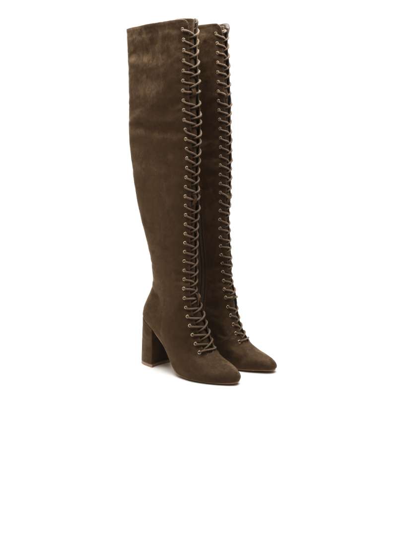 Buy FOREVER 21 Women Olive Brown Thigh High Heeled Boots Boots for Women 1779051 Myntra