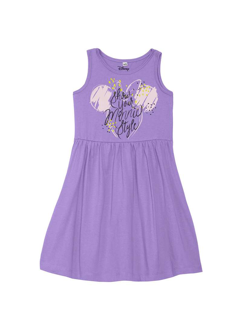 Disney by Wear Your Mind Girls Purple Printed Cotton Dress