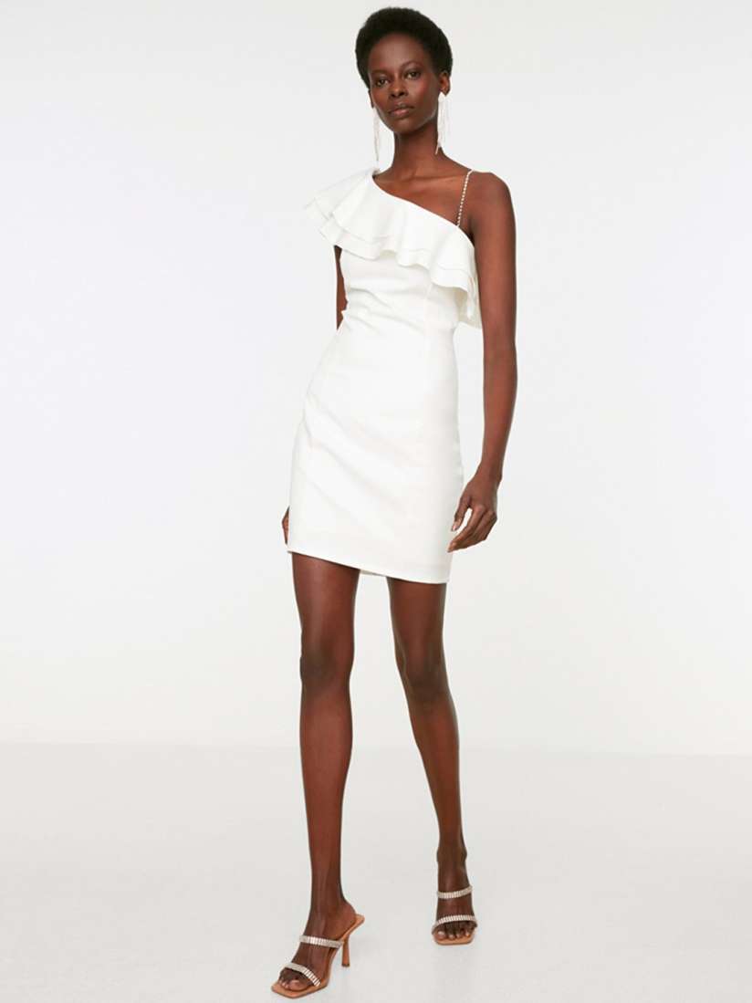 White bodycon ruffle dress hot sale