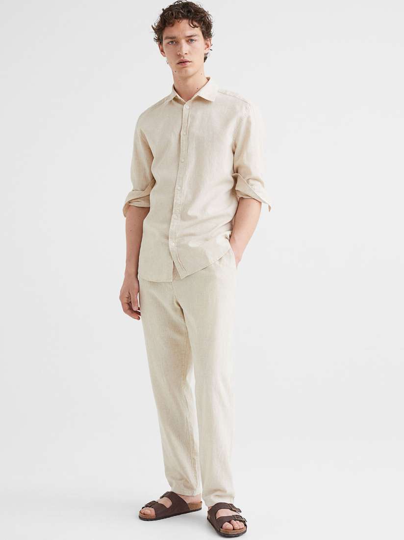 Buy H M Men White Regular Fit Linen Mix Trousers Trousers for Men 17805738 Myntra