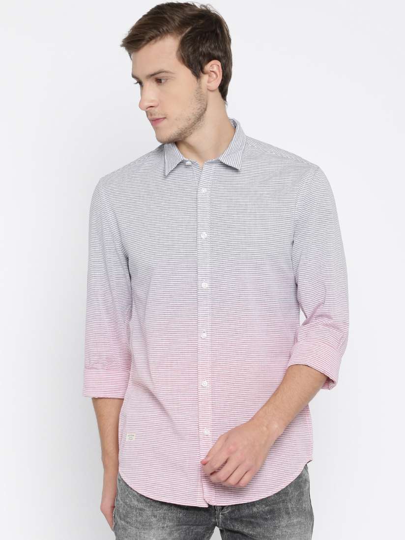 Buy Pepe Jeans Men Grey Pink Striped Ombre Dyed Slim Fit Casual Shirt Shirts for Men 1780999 Myntra
