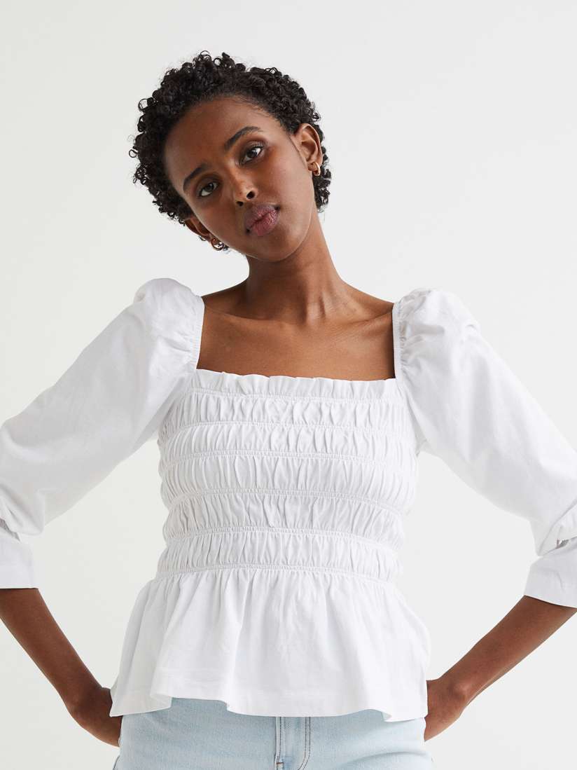 White square neck peplum top on sale