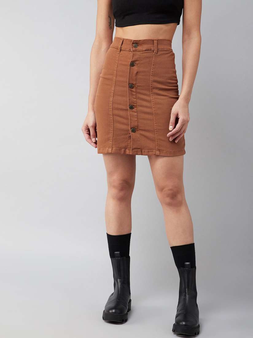 Buy DOLCE CRUDO Brown Denim Straight Skirt Skirts for Women 17811042 Myntra
