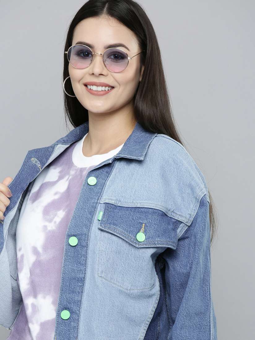 Buy Levis Women Blue Colourblocked Crop Denim Jacket Jackets for Women 17814782 Myntra