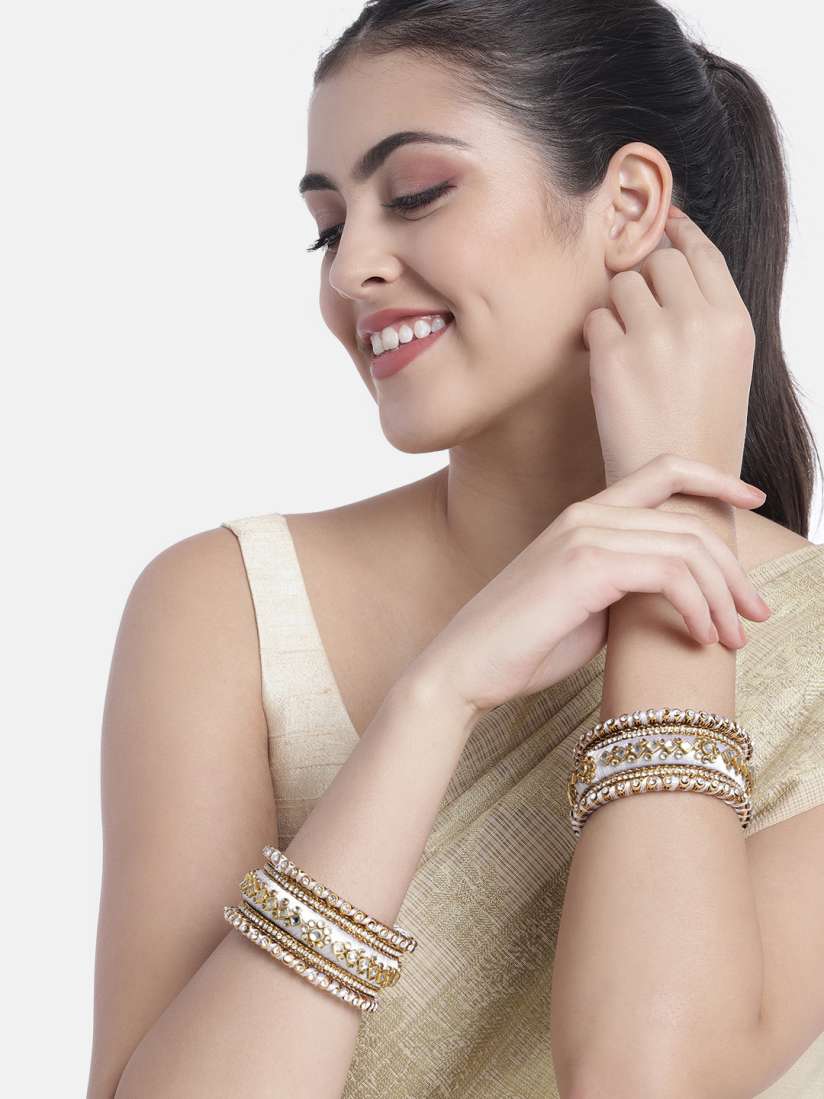 Buy Peora Set Of 10 White Gold Plated Stone Studded Silk Thread Bangles Bangle for Women 17815176 Myntra