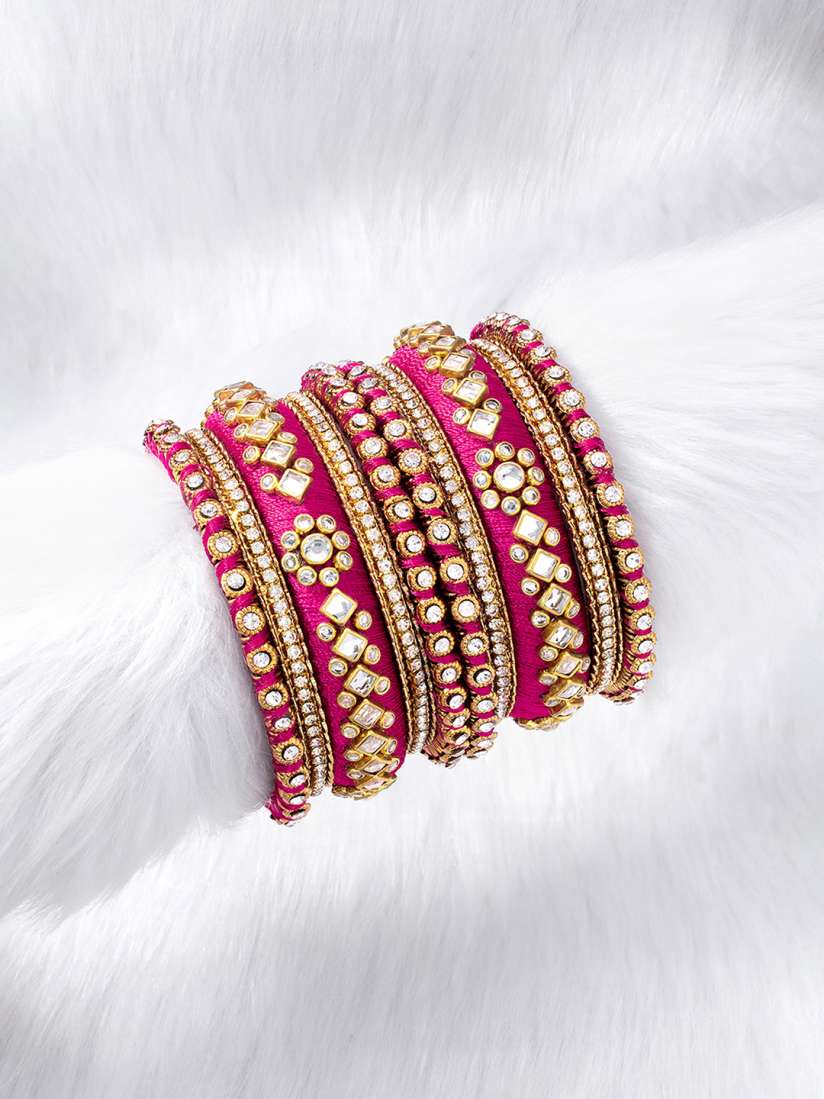 Buy Peora Set Of 10 Pink Gold Plated Stone Studded Silk Thread Bangles Bangle for Women 17815182 Myntra