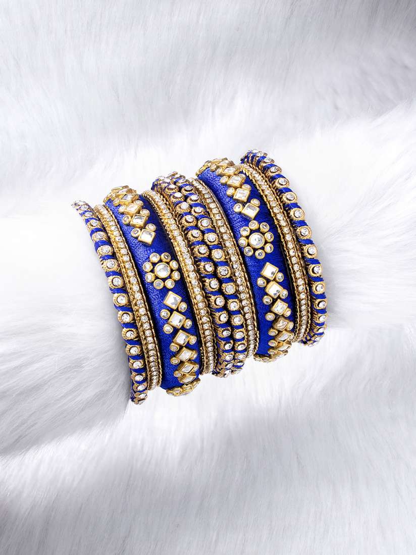 Yellow and blue silk thread bangles discount