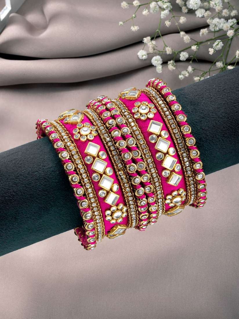 Pink and gold silk thread bangles shop