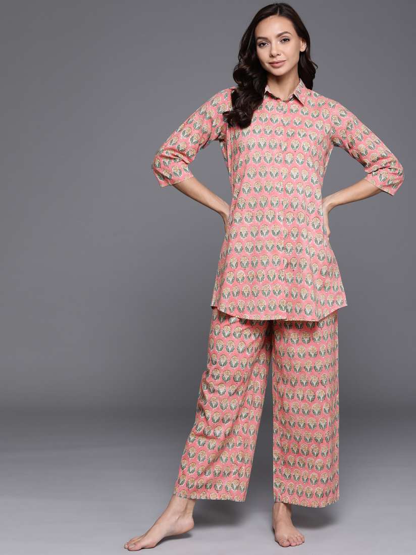 Buy Libas Women Pink Printed Cotton Night suit Night suits for Women 17815910 Myntra