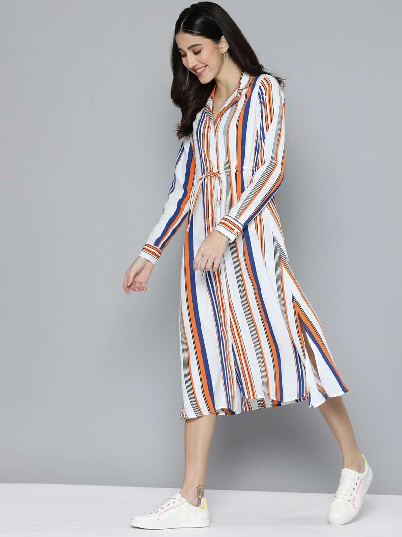 Buy Mast Harbour Women White Blue Striped Shirt Midi Dress Dresses for Women 17819928 Myntra