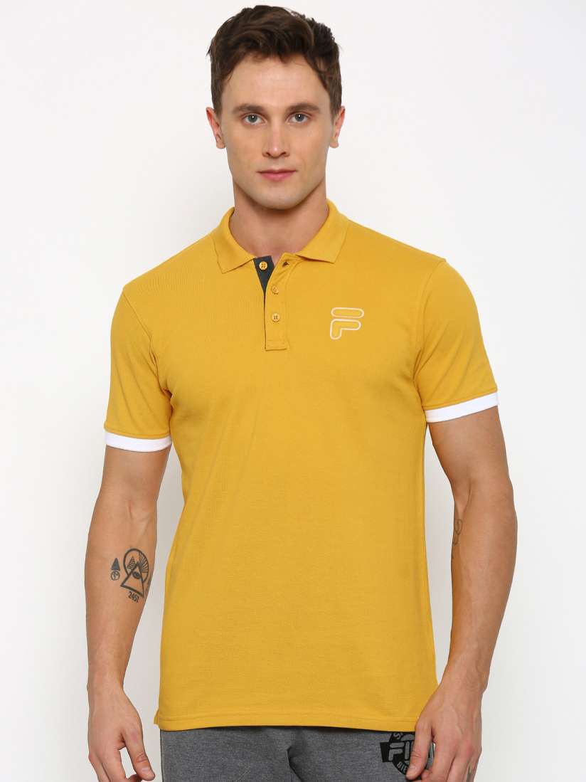 Buy FILA Men Mustard Yellow Solid Polo Collar Pure Cotton T shirt Tshirts for Men 1782185 Myntra