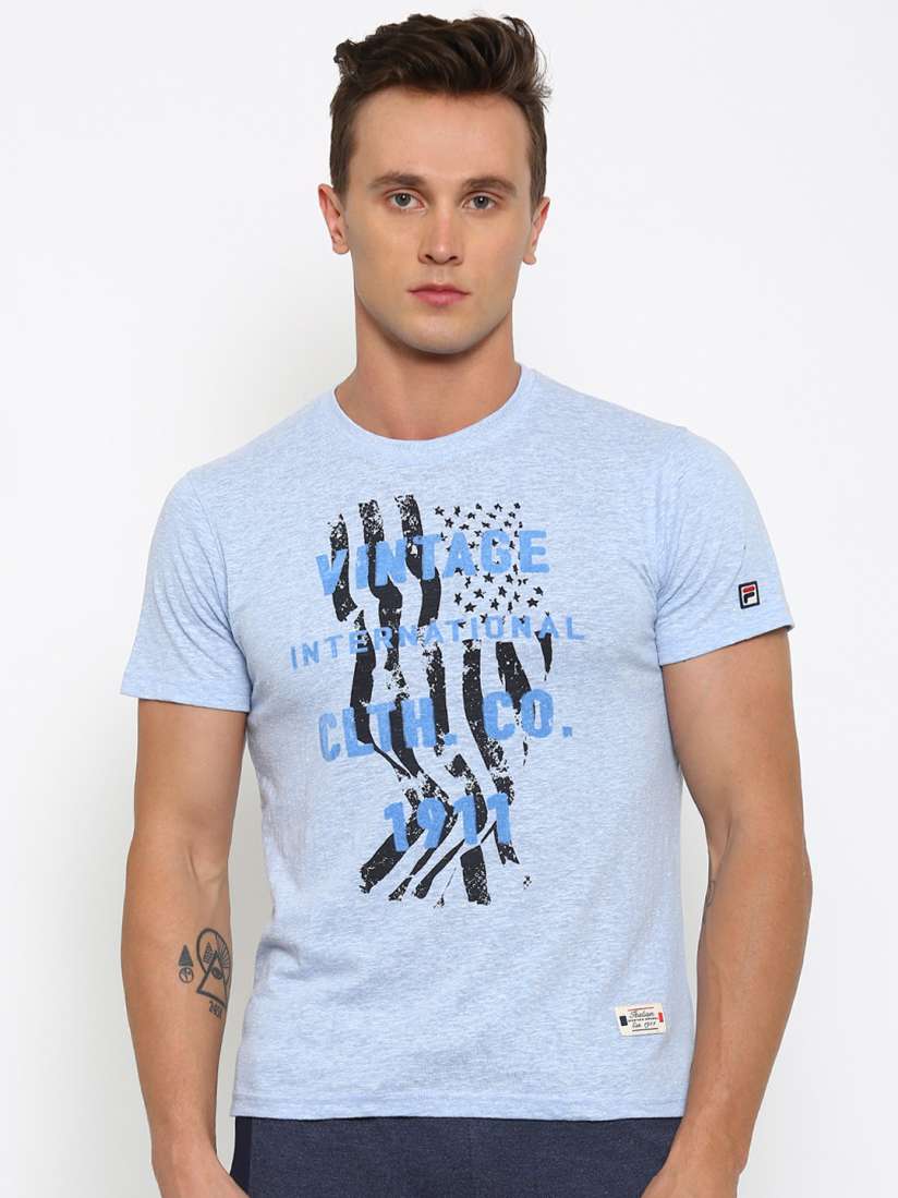 Buy FILA Men Blue Printed Round Neck Slim T Shirt Tshirts for Men Myntra