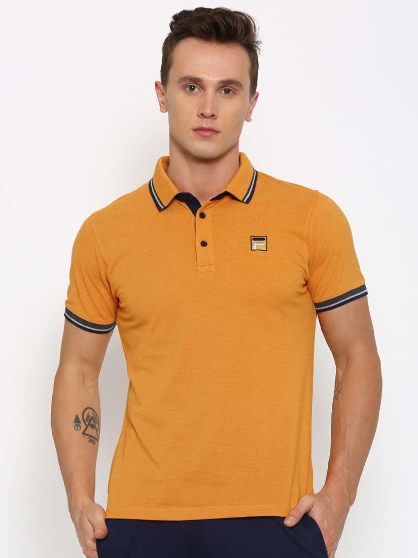 Buy FILA Men Mustard Yellow Solid Polo Collar T Shirt Tshirts for Men 1782260 Myntra
