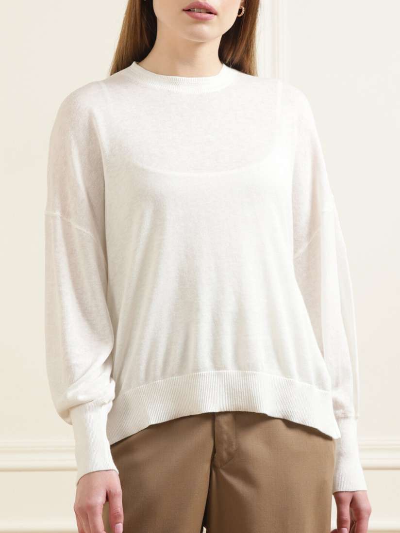 Womens white cotton pullover sweater 2025