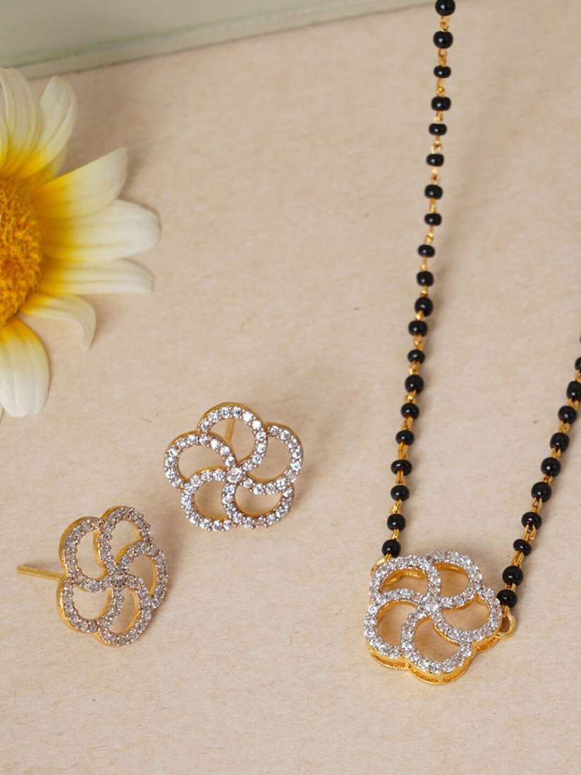 Buy Voylla Gold Plated American Diamond CZ Beaded Mangalsutra with Earrings Mangalsutra for Women 17832424 Myntra