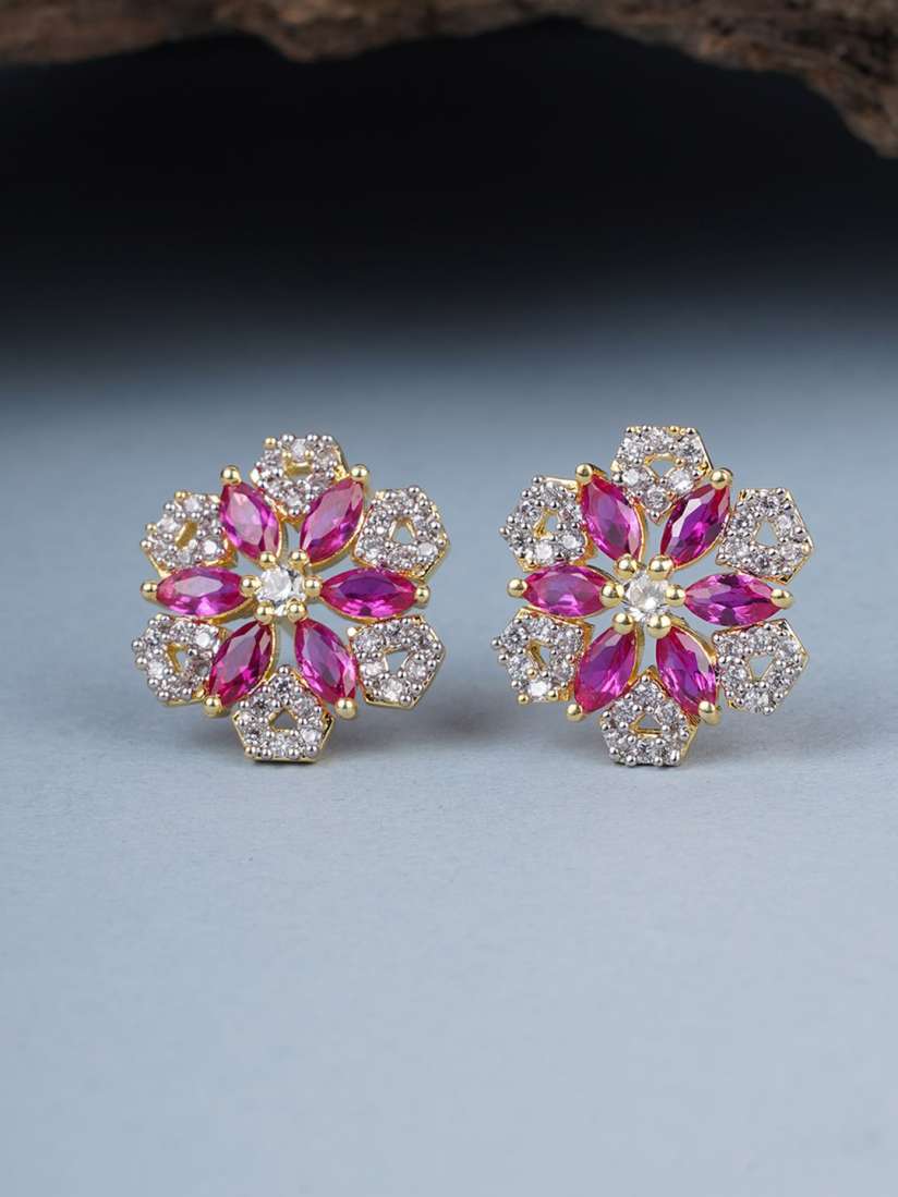 Buy Voylla Gold Plated Floral American Diamond CZ Stud Earrings Earrings for Women 17832592 Myntra