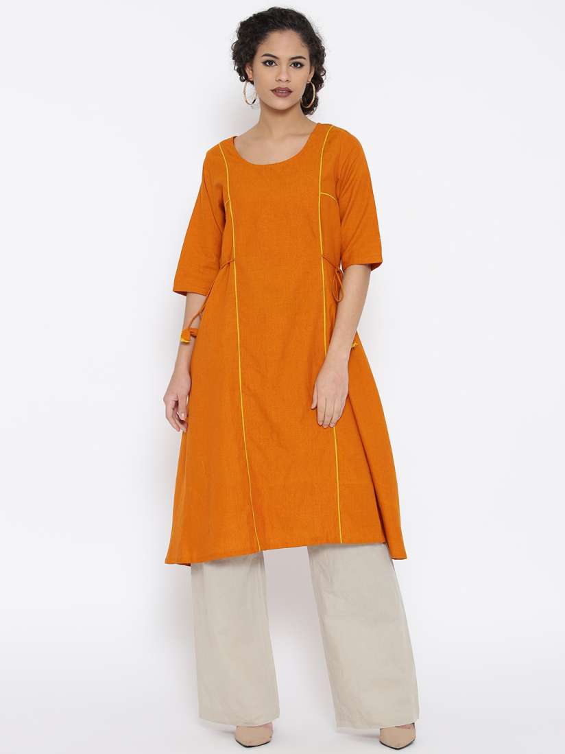 Buy JAYPORE Women Orange Handloom Cotton Solid A Line Kurta Kurtas for Women Myntra
