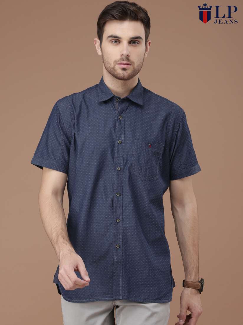 Buy Louis Philippe Jeans Men Navy Blue Tailored Fit Self design Casual Shirt Shirts for Men 1784736 Myntra