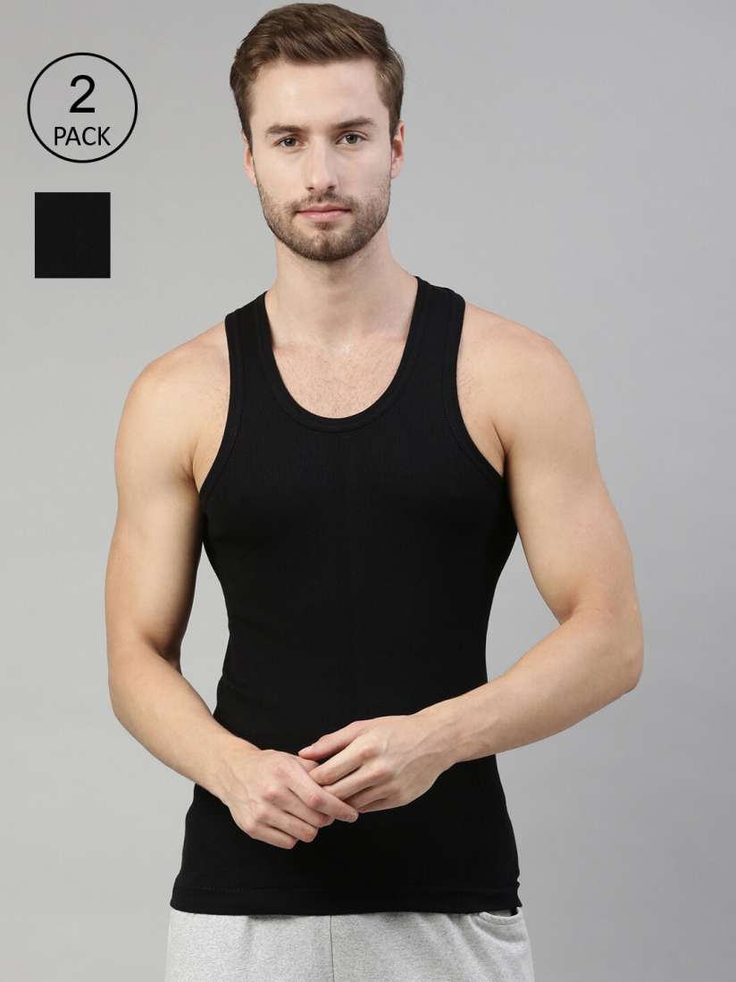 Buy DIXCY SCOTT Men Pack Of 2 Black Solid Combed Cotton Gym Vests Innerwear Vests for Men 17847670 Myntra
