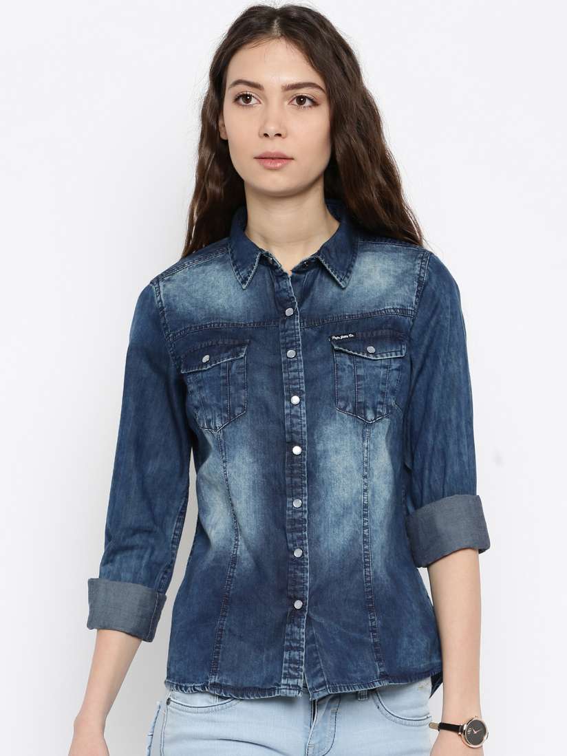 Pepe Jeans Jeans Shirt Myntra Pepe Jeans Women Blue Denim Shirt