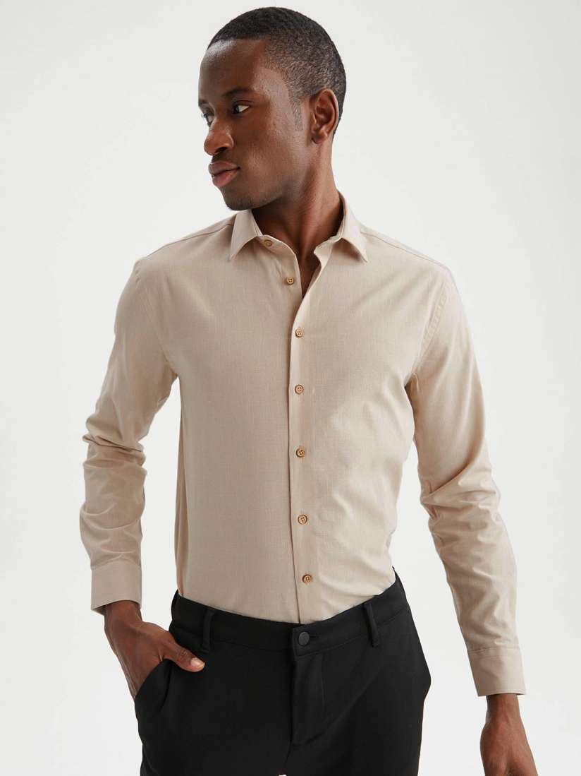 Buy DeFacto Men Beige Pure Cotton Solid Smart Casual Shirt Shirts for Men 17854226 Myntra