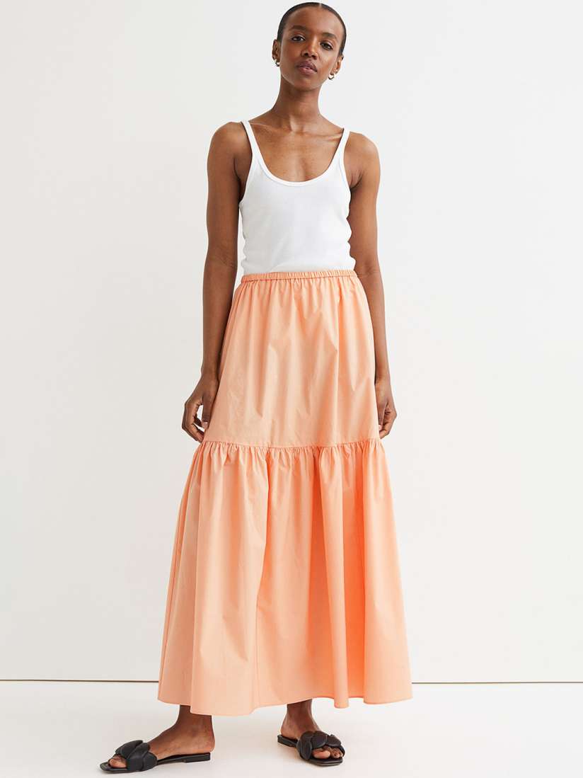 Buy H M Women Peach Coloured Solid Pure Cotton Maxi skirt Skirts for Women 17855406 Myntra