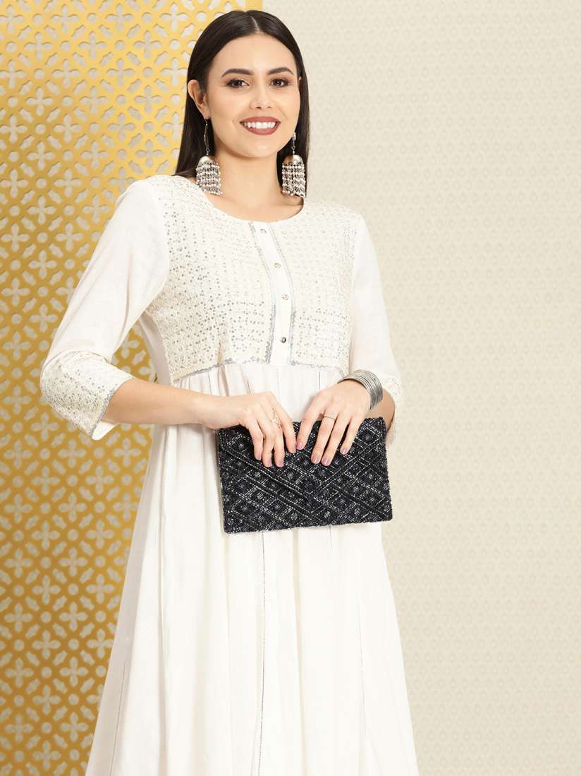 Buy House of Pataudi Women White Silver Toned Jashn Embellished Anarkali Kurta Kurtas for Women 17864750 Myntra