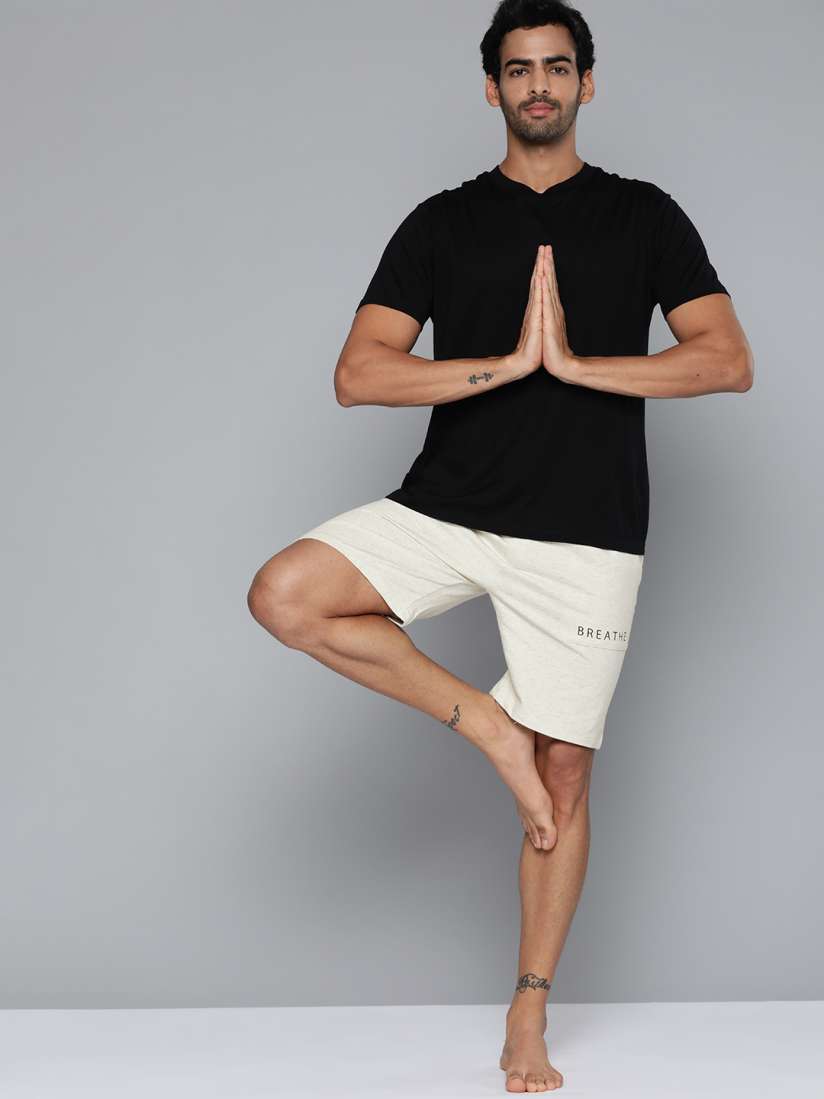 Buy HRX By Hrithik Roshan Yoga Men Oatmeal Mel Organic Cotton Solid Shorts Shorts for Men 17865484 Myntra