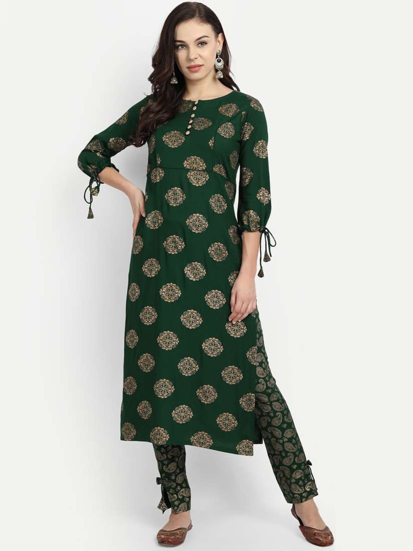 Buy MADHURAM Women Green Ethnic Motifs Printed Layered Kurti with Trousers Kurta Sets for Women 17867882 Myntra