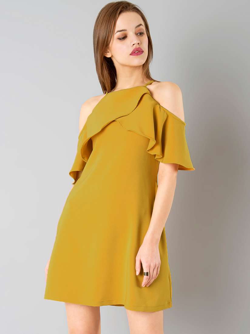 Mustard cold shoulder dress store