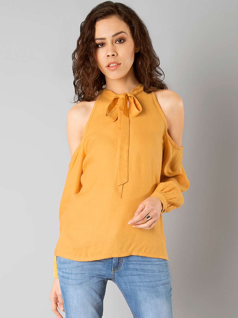 yellow cold shoulder top