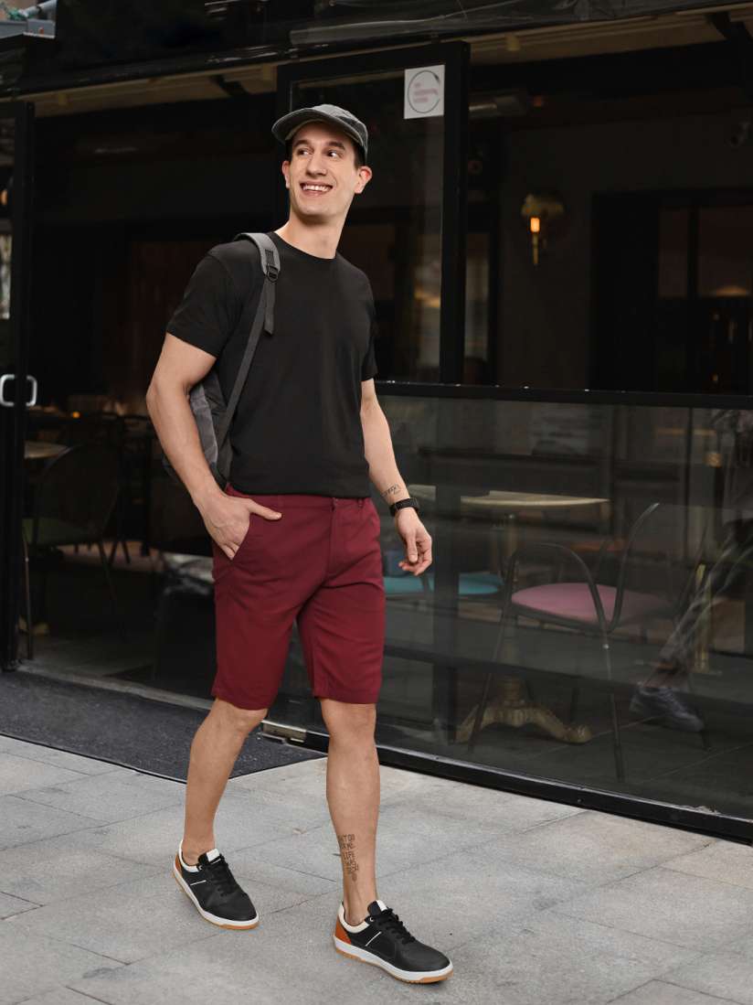 Maroon denim shorts online
