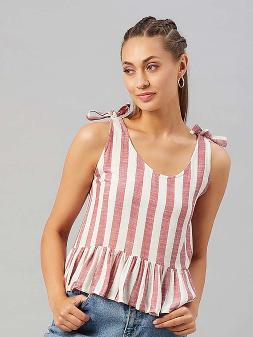 red and white striped peplum top