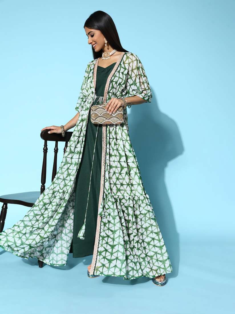 Buy Inddus Women Green Solid Top to Toe Fusion Dress Ethnic Dresses for Women 17891004 Myntra