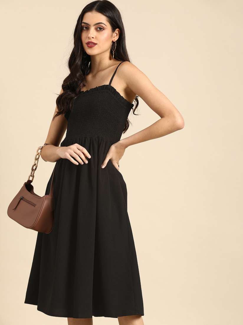 Buy all about you Women Black Solid Smocked Casual Dress Dresses for Women 17894218 Myntra
