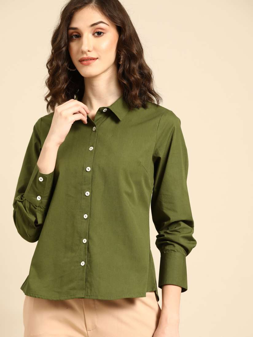 Olive green casual shirt clearance