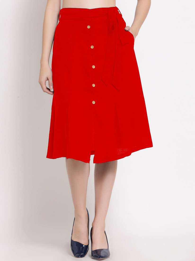 Buy PATRORNA Women Red Solid Below Knee Length A Line Skirts Skirts for Women 17897132 Myntra