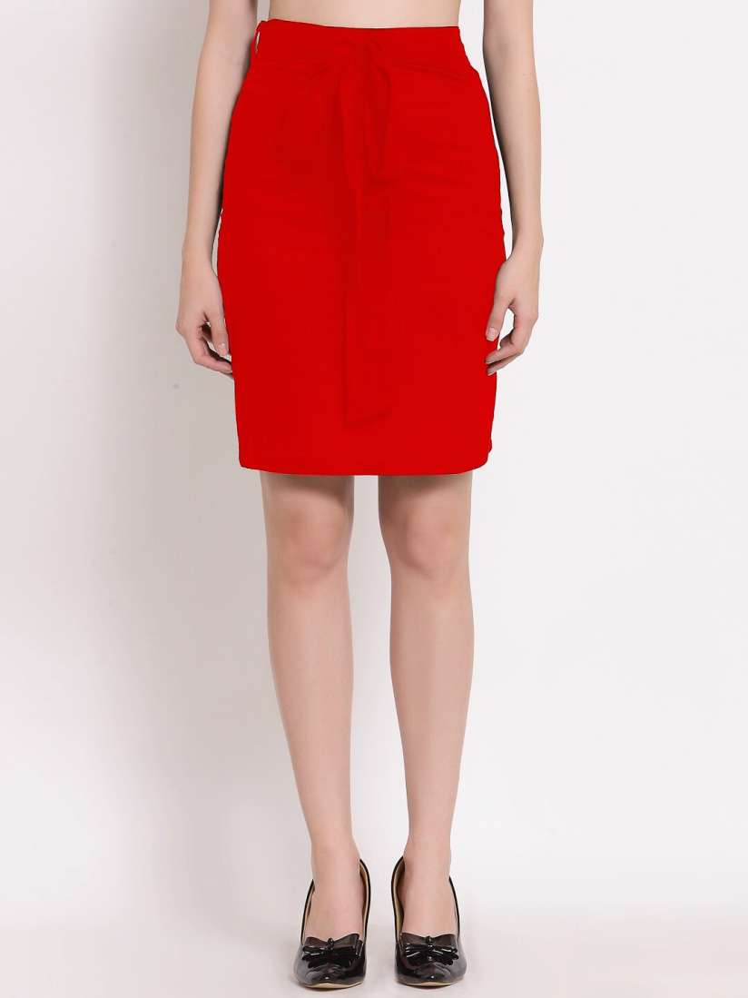 Red pencil skirt above knee outlet
