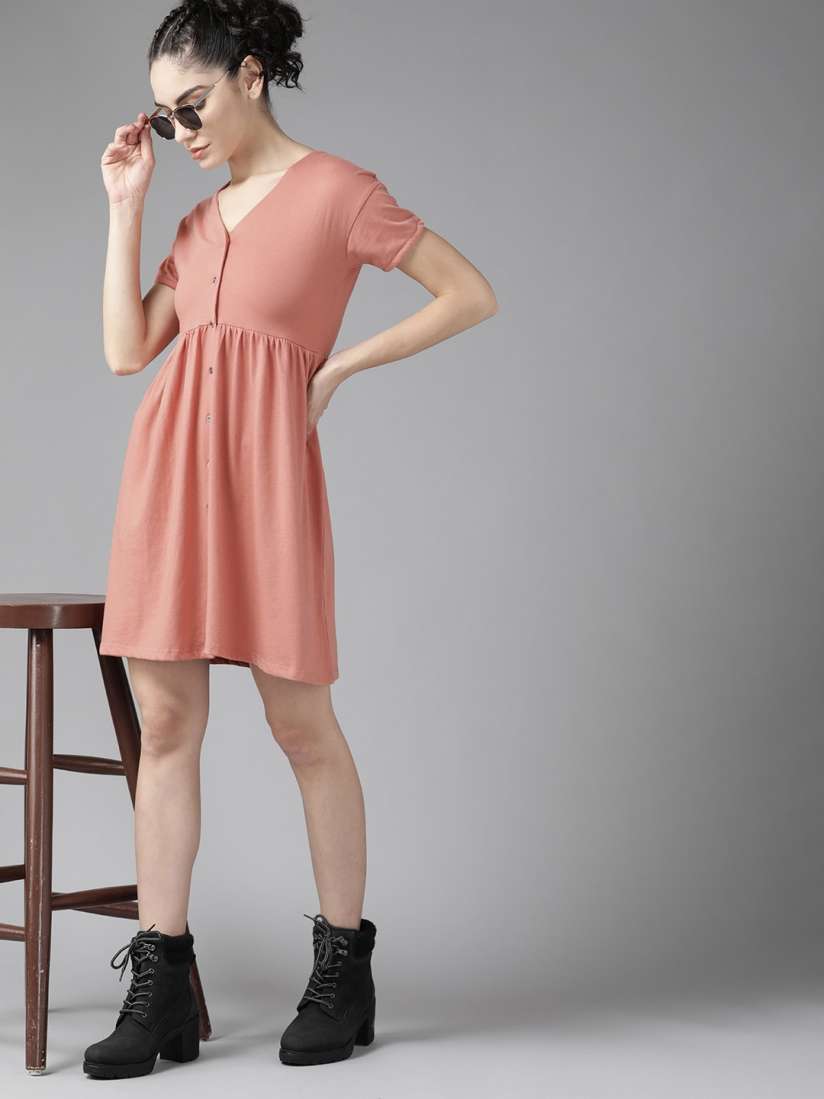 Buy Roadster Peach Coloured Solid A Line Dress Dresses for Women 17906166 Myntra