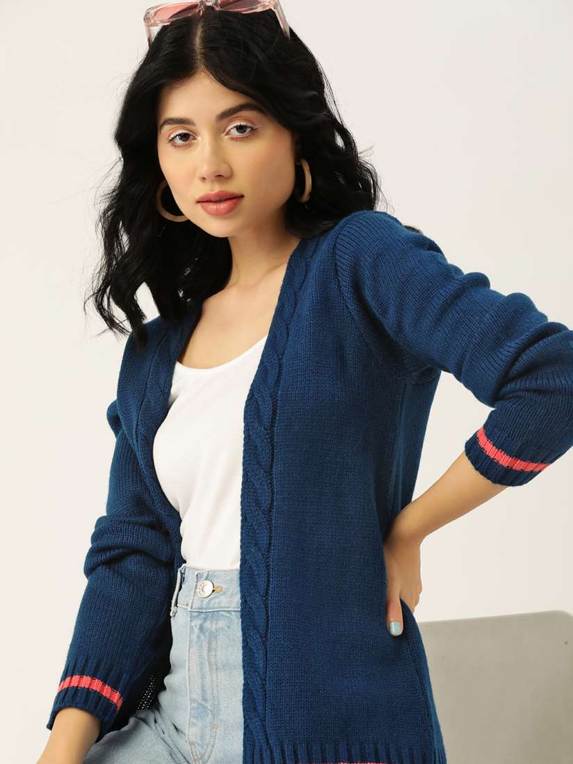 Buy DressBerry Women Navy Blue Solid Front Open Sweater Sweaters for Women 17909502 Myntra