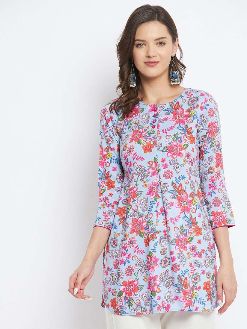 Buy Tissu Blue Red Floral Printed Kurti Kurtis for Women 17909592 Myntra
