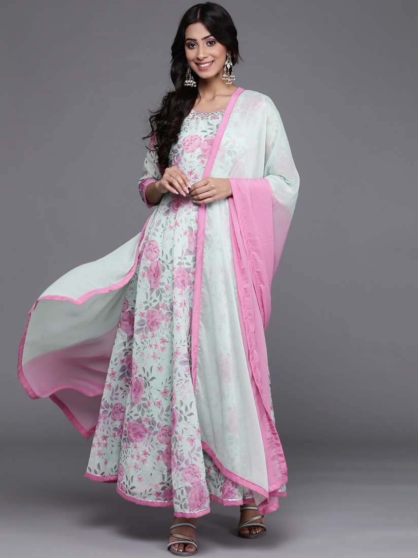 Buy Biba Women Sea Green Floral Printed Gotta Patti Kurta with Churidar With Dupatta Kurta Sets for Women 17923880 Myntra