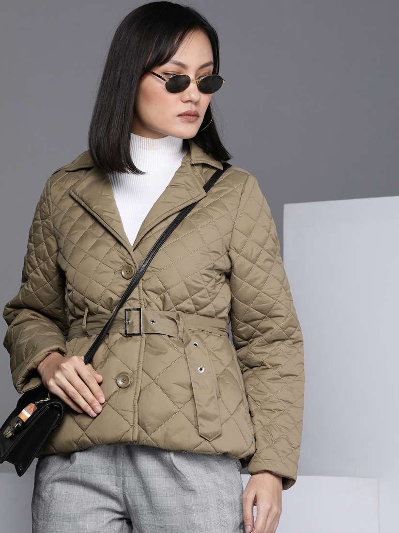 Buy Kenneth Cole Women Beige Quilted Jacket With Belt Jackets for Women 17928086 Myntra