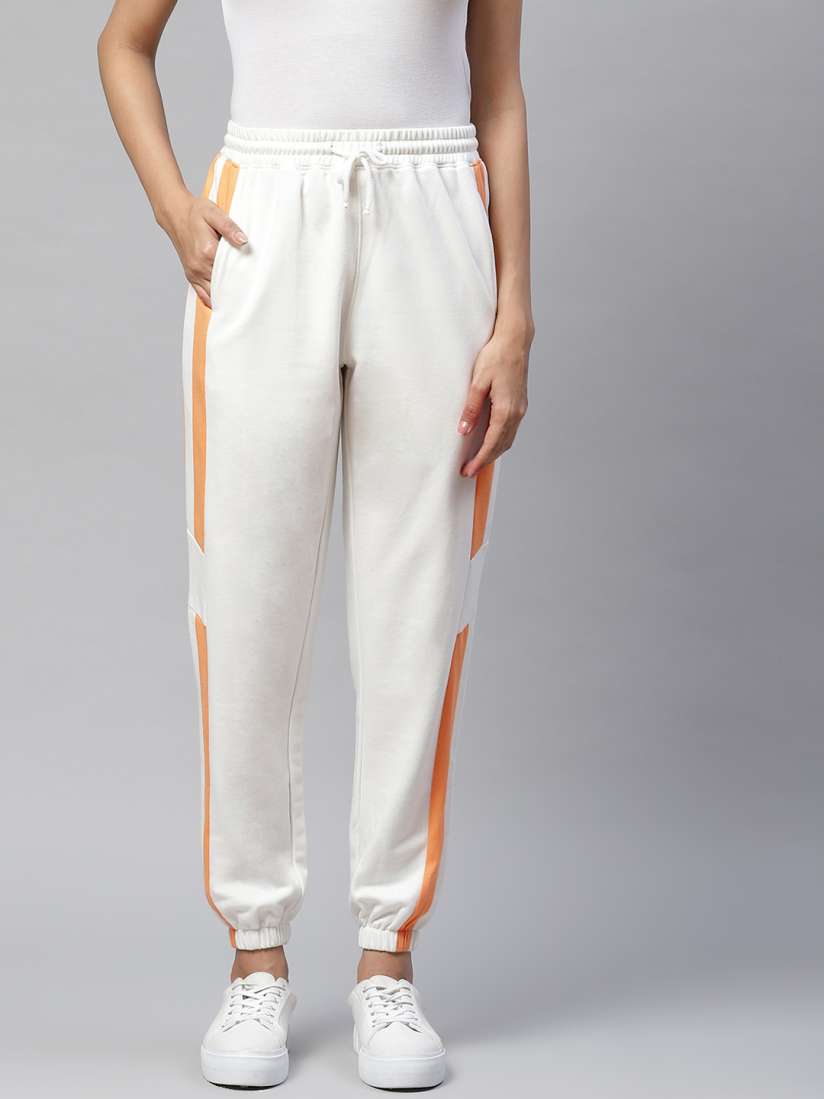 Buy Laabha Women Off White Orange Side Stripe Design Joggers Track Pants for Women 17928258 Myntra