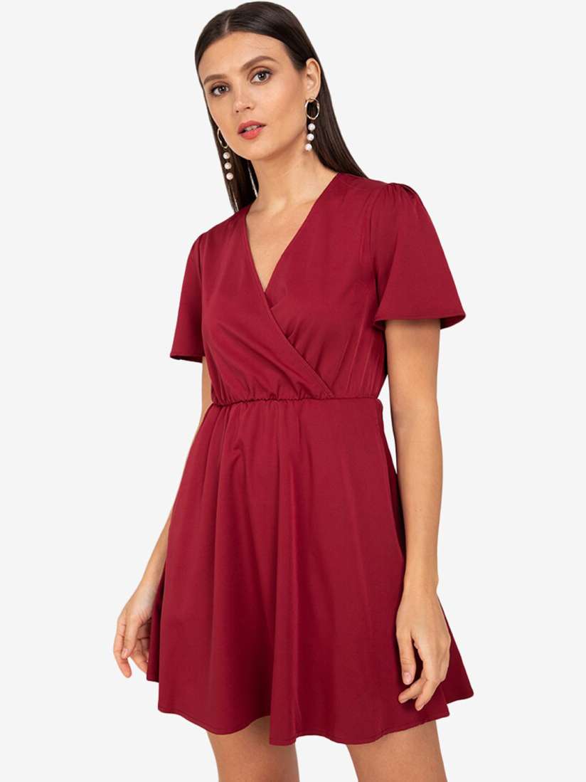 Buy ZALORA WORK Maroon Solid Wrap Mini Dress Dresses for Women 17946650 Myntra