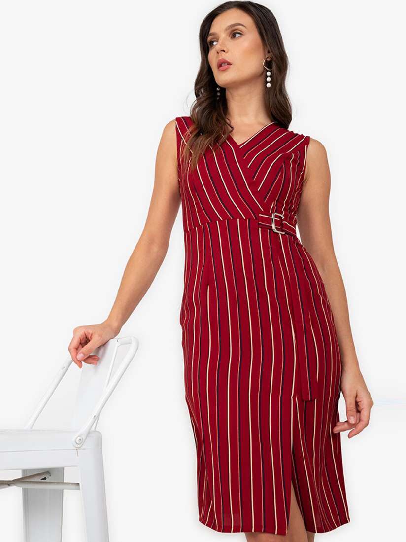 Buy ZALORA WORK Maroon Blue Striped Sheath Dress Dresses for Women 17947046 Myntra