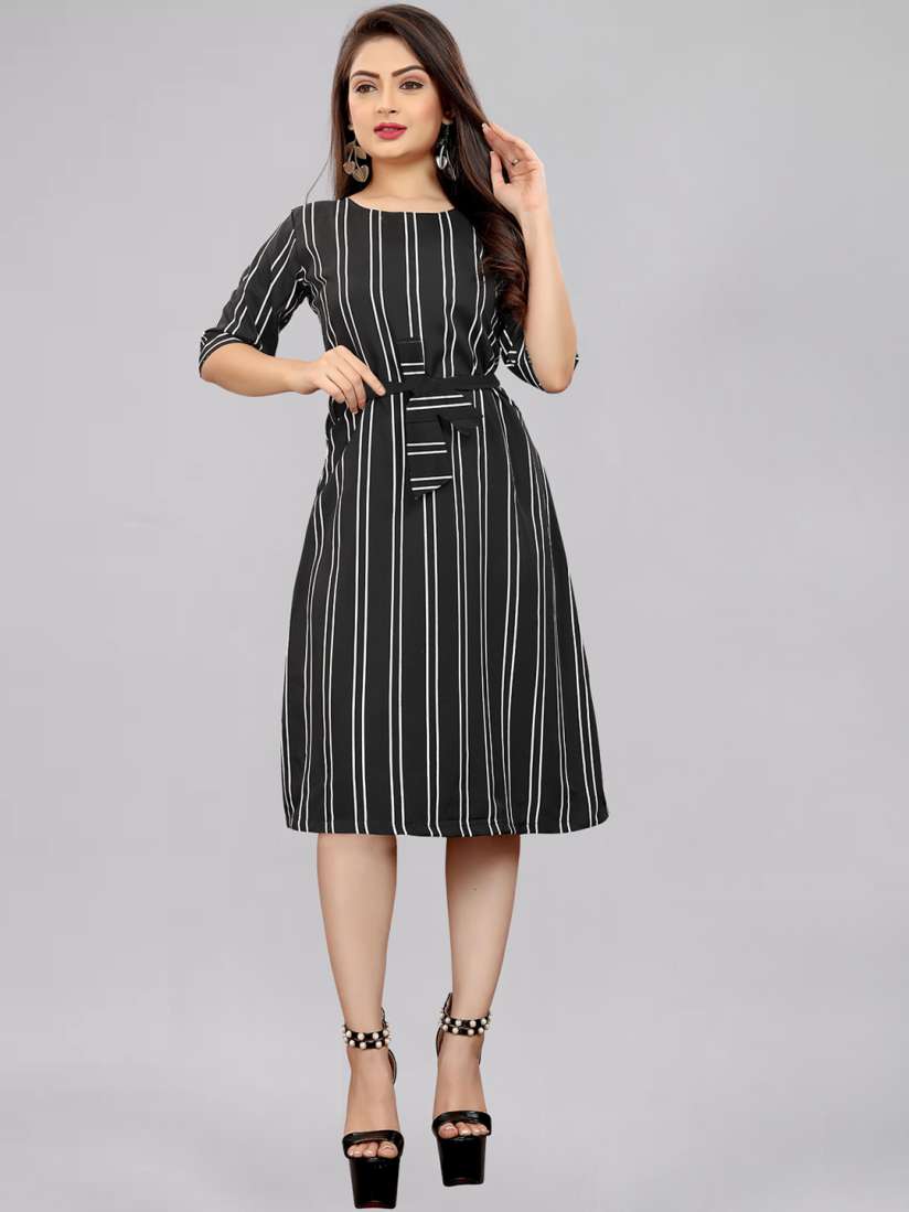 Buy MODLI 20 FASHION Black Striped Crepe Dress Dresses for Women 17949034 Myntra